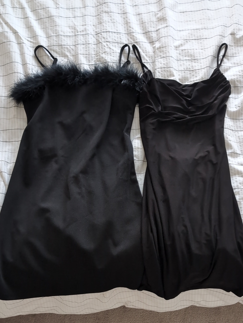 2 Pack Black Feather-Trim Mini Slip Dress, Cowl Neck Mini Slip Dress - Womens